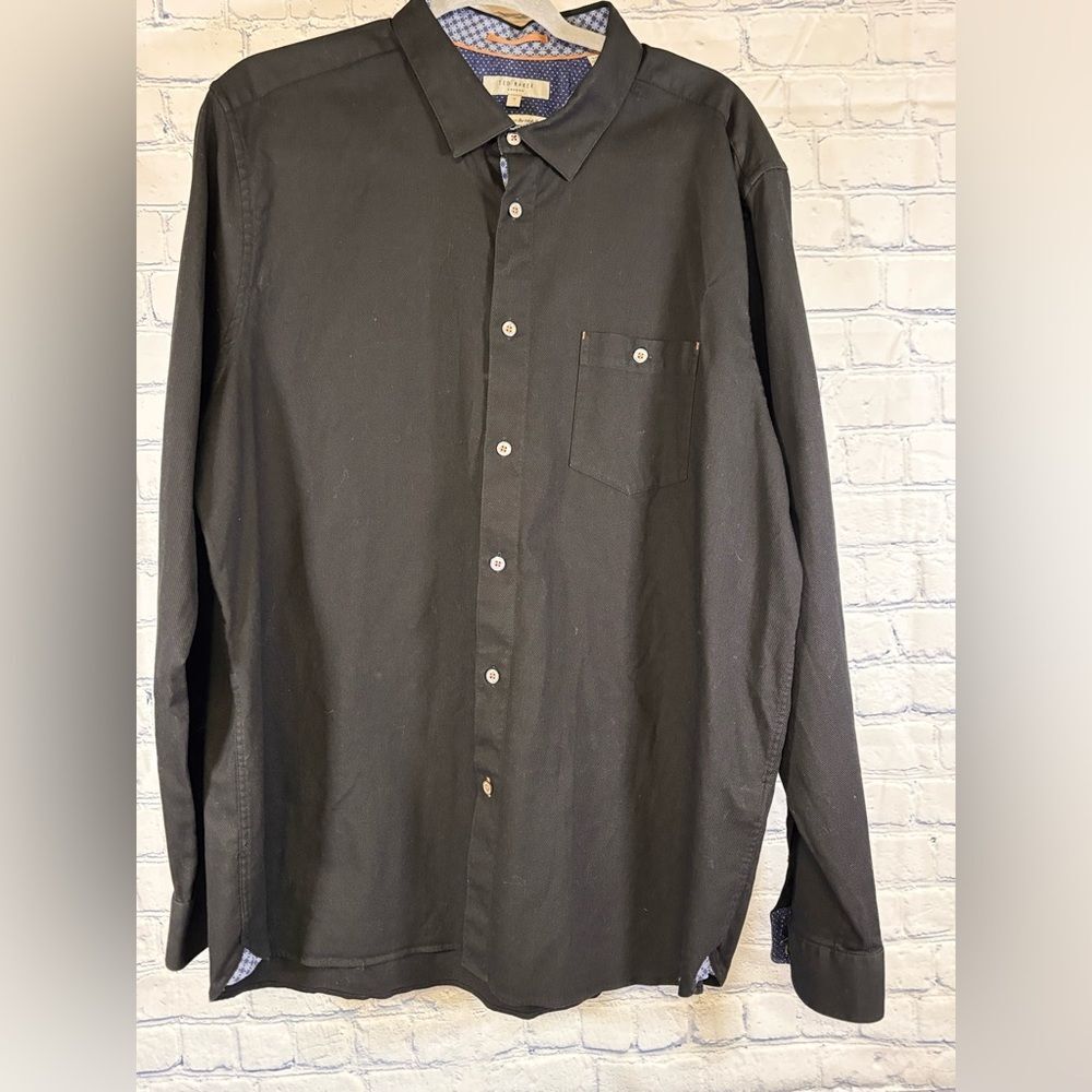 Ted Baker Black Business Casual Preppy Classic Cotton Long Sleeve Shirt XL